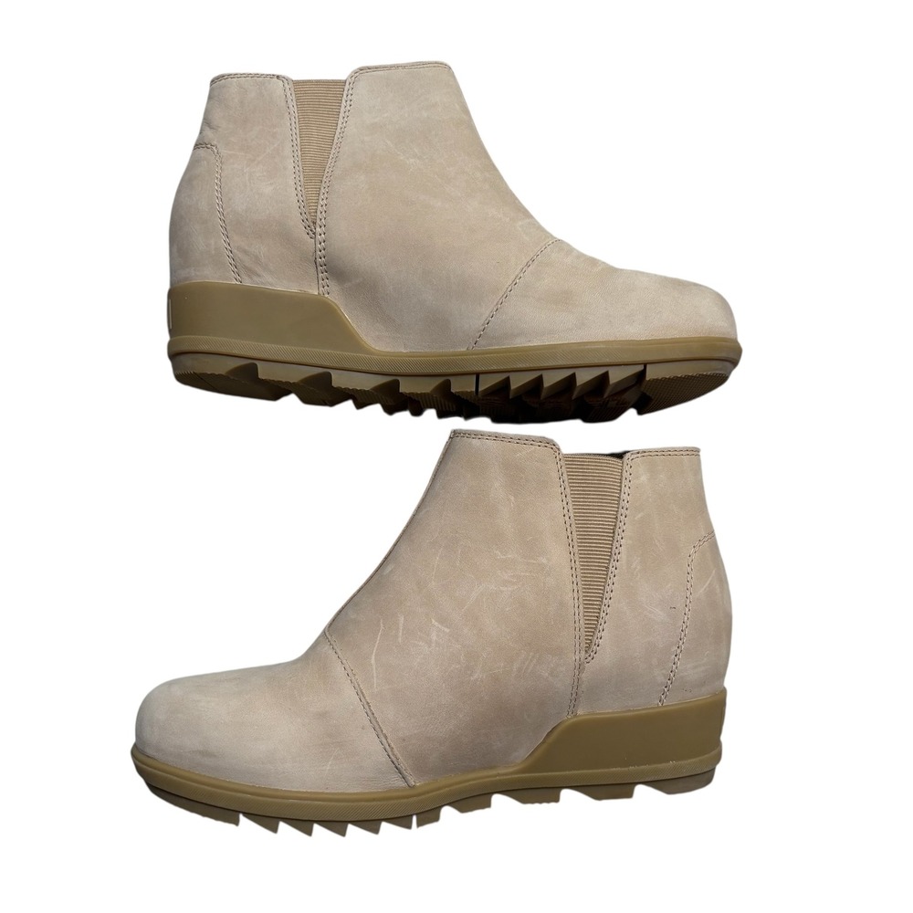Sorel Joan Uptown Zip Waterproof‎ Leather Booties Women's 8.5 Taupe EUC